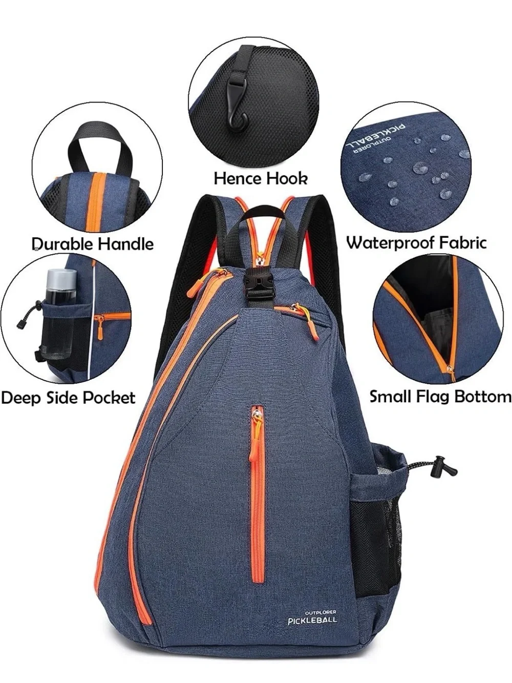 Men’s Sling Backpack in Blue with Orange Trim - Athletic Carry